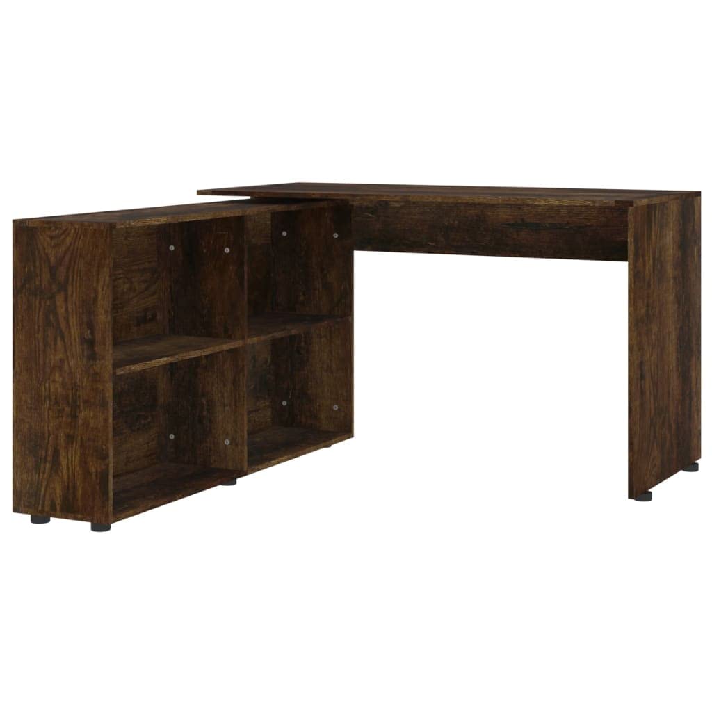 vidaXL Escritorio de Esquina Trabajo Despacho Estudio Mesa Almacenamiento Oficina para Ordenador Hogar de Madera Contrachapada Color Roble Ahumado