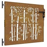 vidaXL Puerta de jardín acero corten diseño bambú 85x75 cm, puerta de jardín con cerradura