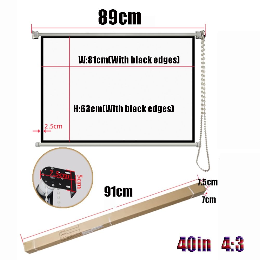 RIFWOVE 30" 40" 50" 60" 70" Projector Screen, Manual Pull Down Projector Screen, Anti-Crease, Home Theater Projection Screen HD 4K 4:3 16:9 Format, Movie Screen For Indoor Outdoor(White16:9,30