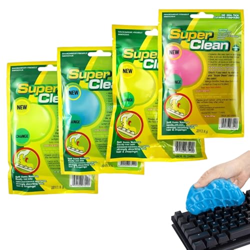 gsgfuis Reinigungsset Tastatur, 4X Reinigungsgel 80g (Grün, Blau, Rosa, Gelb) für Auto Innenraum Reinigung & PC Cleaning