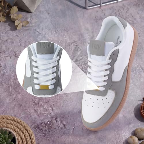 Image of HXV Women Fashion Sneakers Casual Tennis Shoes Retro Trendy Low Top Lace-Up Breathable Non Slip Lightweight Comfortable Zero Drop Cute Flat Walking Shoes