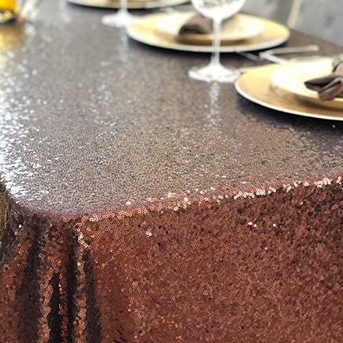 Glitter Tablecloth Party Table Cloth - 90 x 156 Premium Colored Moroccan Copper, Chocolate Sequin Table Cloth for Parties - Manteles de Mesa de Tela Para Fiesta