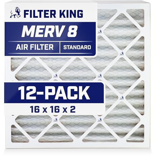 Filter King 16x16x2 Air Filter (MERV 8) (12-Pack) Dust & Allergy Control AC Furnace Filters MADE IN USA HVAC Pleated Electrostatic (Actual Size: 15.5 x 15.5 x 1.75)