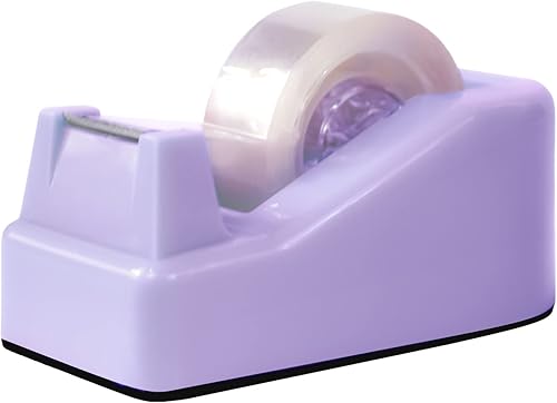 1 pieza Dispensador de cinta adhesiva para escritorio con rodillo y base antideslizante con peso, púrpura (cinta no incluida)