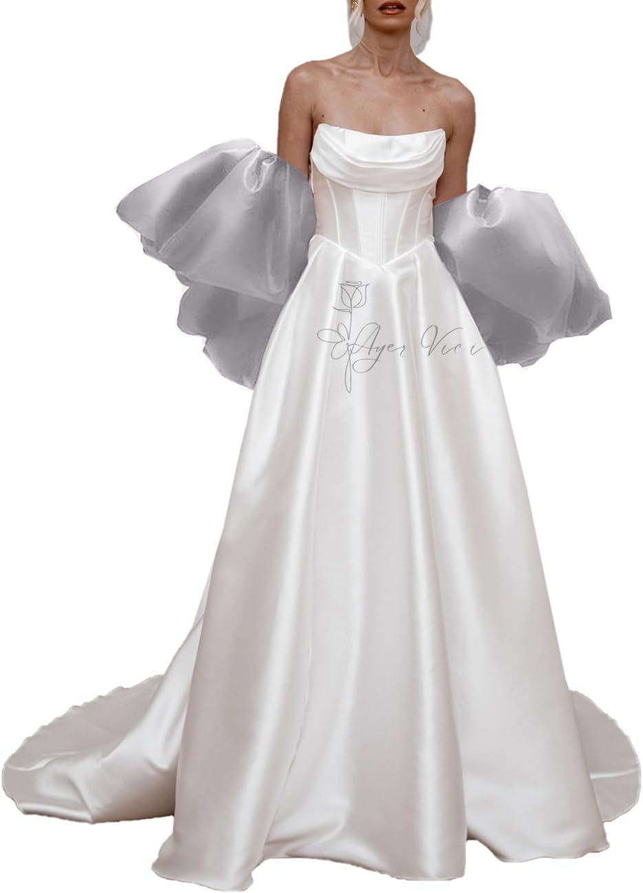 Unique Satin Removable Shawl Cape with Puff Sleeves for Women’s Dresses Women Accessory for Bridal Evening or Casual Looks