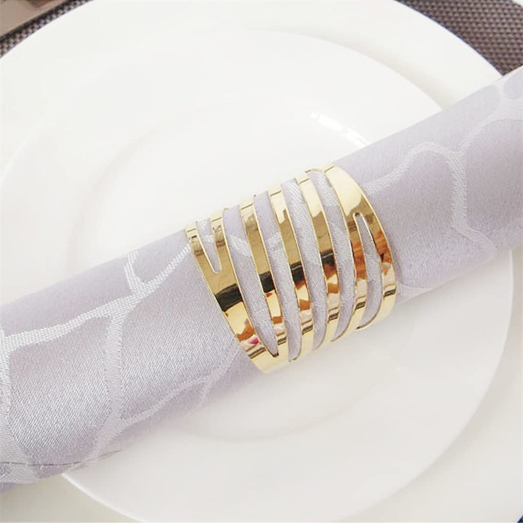 Servilleteros de Boda con patrón Trasero de 12 Uds., decoración de Mesa, reuniones Familiares Huecas, Uso Diario, servilletero con Hebilla (Dorado)