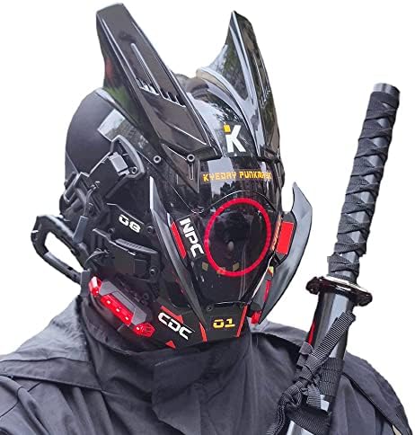 MAKSJIU Punk Mask Cosplay for Men, Futuristic Punk Techwear, Round LED Light Mask Cosplay Halloween Fit Party Music Festival Accessories