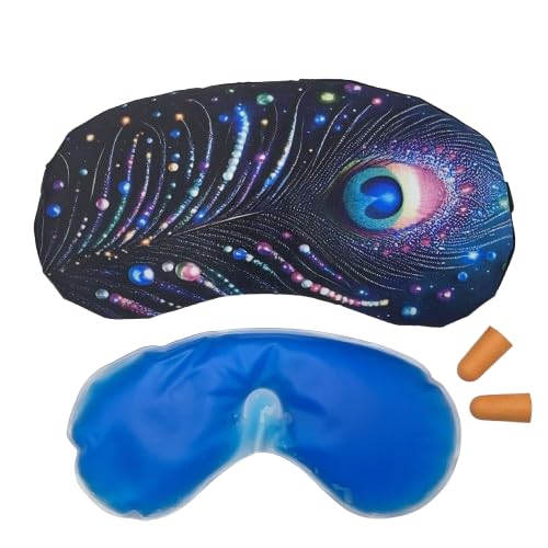 Zenkova peacock feather Sleep Mask Set with Gel Eye Mask & Earplugs – Eye Mask for Sleeping, Travel & Headache Relief – Hot Cold Gel Pack for Puffy Eyes – Relaxation Kit for Women & Men(Free Ear Plugs)(1 face mask)-image-41