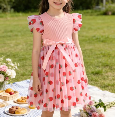 Toddler Dresses Girls Tulle Dress Size 5-6 Years Summer Ruffle Sleeveless Mesh Skirt Flower Girl Dresses(Pink 2,6T) — view 5