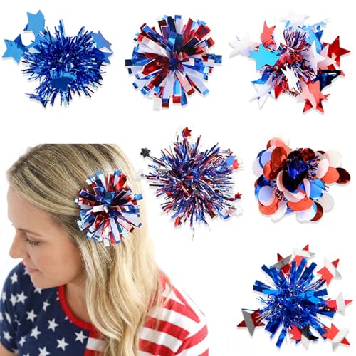 6 pack de pinzas de cabello Independence Day rojo azul y blanco miniatura 1