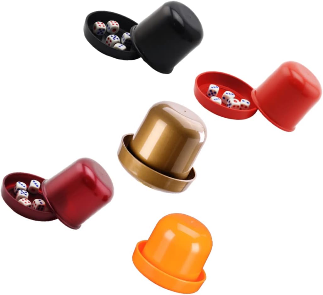 Vaguelly 5sets Thicken Dice Cup Dices Cheating Design for Ktv and Party Games and Broken-Resistant Cups Black Red Orange Golden and Pearl Colors
