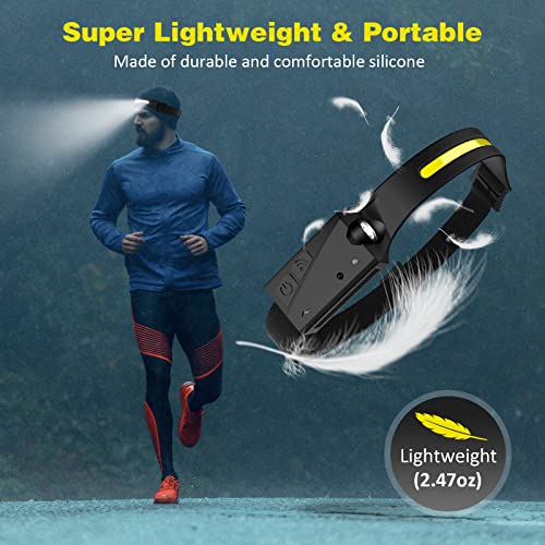 Led Rechargeable Headlamp,2.47Oz Lightweight Headlight, 230° Illumination Motion Sensor Head Lamp Flashlight, 5 Modes For Outdoor Camping,Running,Cycling,Fishing (2 Pcs) #TOP3