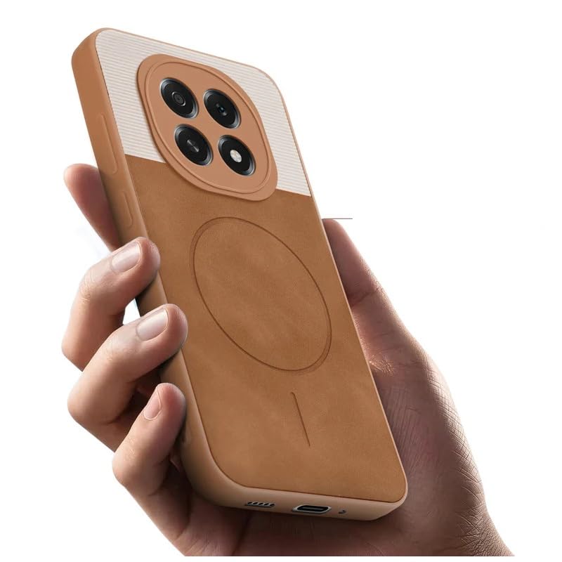 Image of Bintage case Macc-Safe Design Hard Light Weight Back Case | Soft Border Camera Protect | Dual PU Leather Finish Back Cover Compatible for Oppo F29 5G - White & Brown