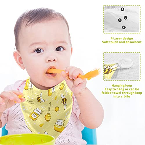 Image of Baby Washcloths Cotton Flying Bees Honey Baby Muslin Washcloths Soft Baby Face Towel for Newborn Infants Baby Wipes, 11.8 X 11.8 Inch, 5 Pack Yellow