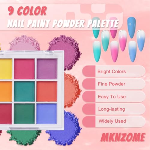 Image of 9 Colors Nail Pigment Powder Palette Set, Pigment Powder for Nails and Nail Art Sponges with Grabbing Pen, Pigmentos para Unas, B