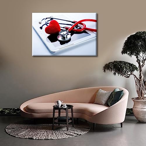 Image of Medical Modern Home Decor 1 Panels Home Decor Stethoscope Pictures Wall Art for Bedroom, Living Room, Office. Framed Ready to Hang (16 inch Wx24 H)