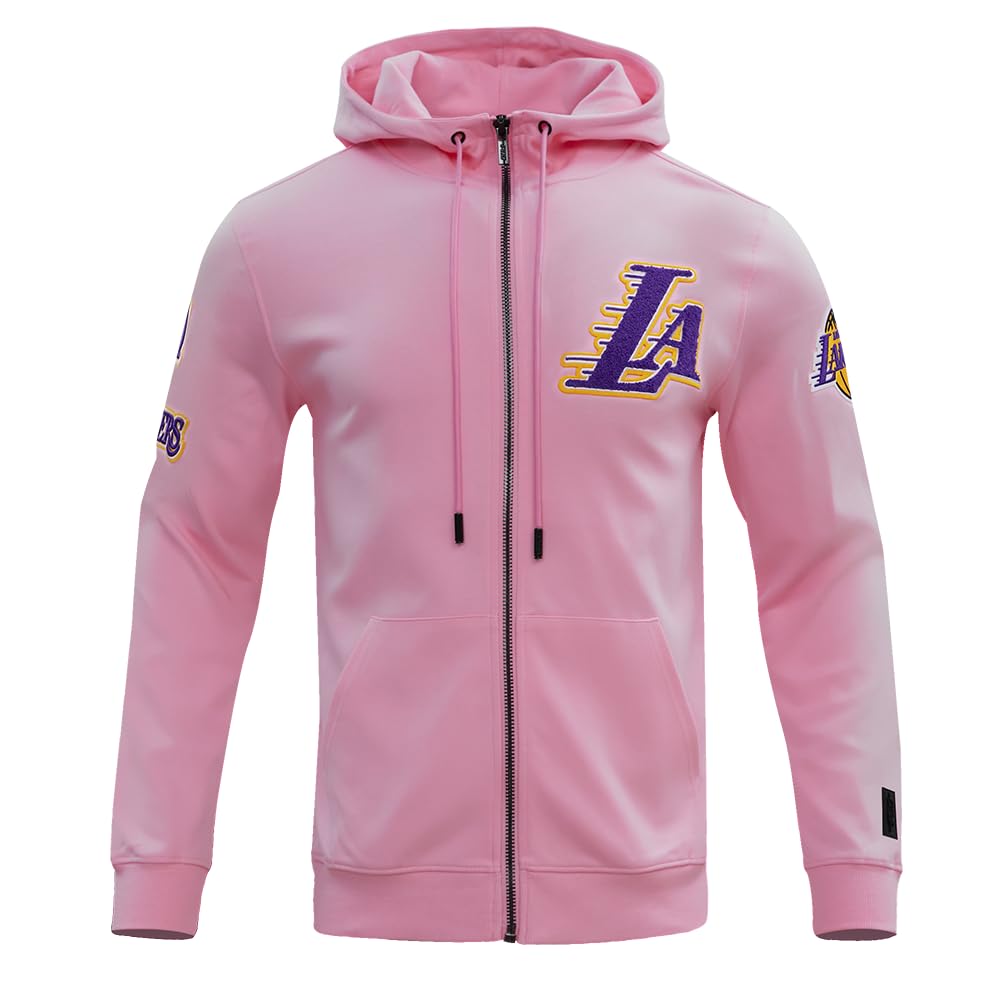 Pro Standard Men's NBA Los Angeles Lakers Classic Chenille Full Zip Hoodie Pink