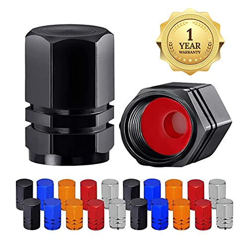 Osgow 20PCS Tire Valve Caps Universal Stem Covers for Cars, Trucks SUV Motorcycles Bicycle Bike Tire Valve Stem Caps, Black Silver Blue Red Gold Tire Air Caps, Aluminum Alloy | O Rubber Seal