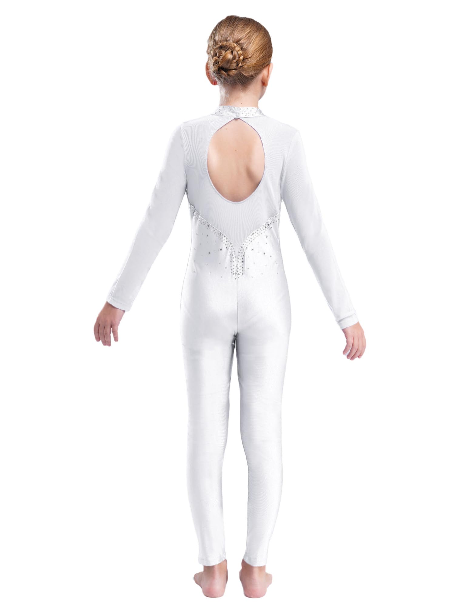 JEATHA Maillot de Danza Ballet para Niña Manga Larga con Pedrería Brillante Leotardo Gimnasia Rítmica Patinaje Elástico Mono de Deportivo Fitness Yoga