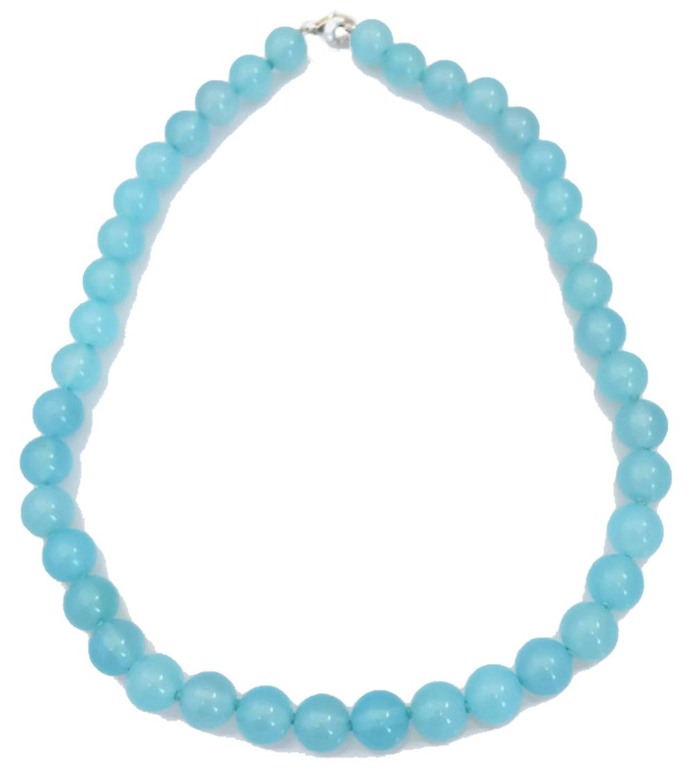 Sea Blue Chalcedony 10mm Round Beads; AAA Quality; 17.5" Ster. Silver clasp