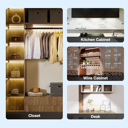 Image of Under Cabinet Lights Remote Control, Magnetic Dimmable Closet Lights,USB Rechargeable Wireless LED Shop Light,Ceiling and Under Counter Lights for Kitchen (Black, 60CM-2 Pack)