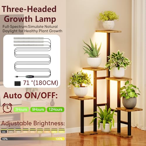 Image of Corner Plant Stand Indoor with Grow Lights 6 Tiered Corner Plant Shelf
