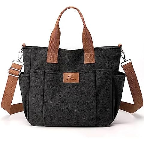 Sunshinejing Women's Canvas Tote Purses Shoulder Travel Crossbody Bag Everyday Handbags with Zipper (Black) Cover
