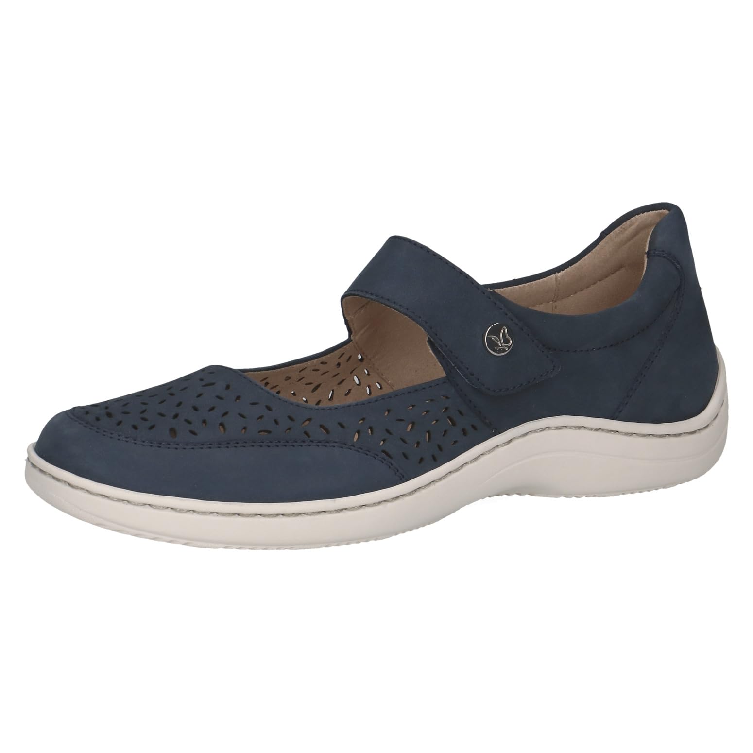 CAPRICE Comfort Women's Leather Ballet Flats with Strap, Blue (Ocean Nubuc), 4 UK