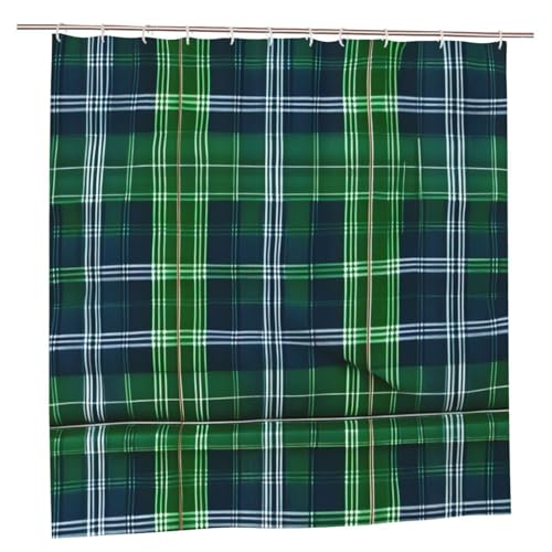 Rideau de douche bouton-pression polyester bleu motif géométrique tartan 183cm - 2