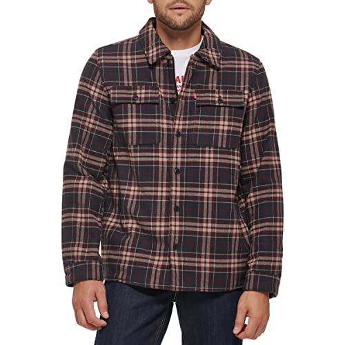 Image of Levi's mens Plaid Sherpa Lined Hooded Shirt Jacket (Regular & Big & Tall Sizes)