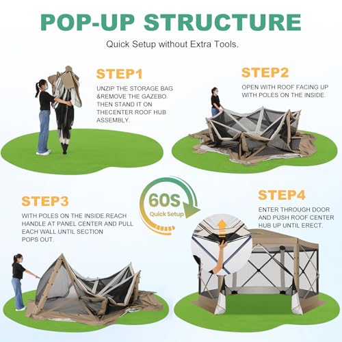 Image of COBIZI 12x12 FT Pop Up Canopy Extendable Tent, Gazebos On Clearance, Screened in Gazebo,Screen Tents Portable carpas para Patio for Outdoor Camping,Backyard, Garden, Khaki(Upgraded)