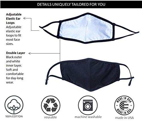 Simlu 6 Pack Premium Fabric Face Mask Reusable With Adjustable Elastic, 2 Layer,Cotton, Breathable, Nose Wire Black Cloth Face Mask Washable Fits Men Women And Kids Made In Usa #TOP1