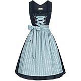 Almsach Damen Trachten-Mode Midi Dirndl Elke in Dunkelblau-Eisblau traditionell, Größe:36, Farbe:Dunkelblau/Eisblau