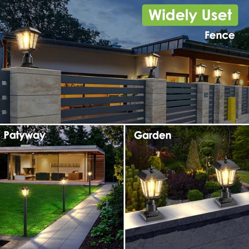 Solar Lamp Post Light Outdoor - 3000K Warm White, IP45 Waterproof Post Solar Lights Outdoor with Pier Mount Base, Solar Post Lights for Garden Yard Landscape Pole Pillar, Outside Decorative Lamp(2PK)
