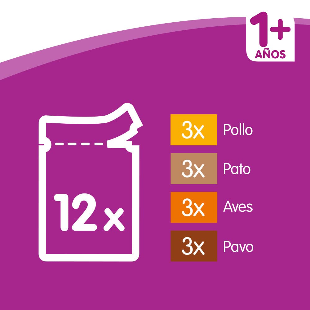 Whiskas Comida Húmeda para Gatos Selección Aves en Gelatina, Multipack (Pack de 4 x 12 Bolsitas x 100g)