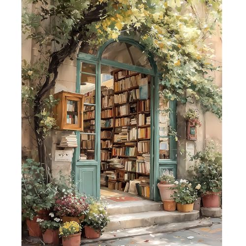 NEWENMO Bookshop Paint by Numbers Canvas Kits for Adults Oil Painting