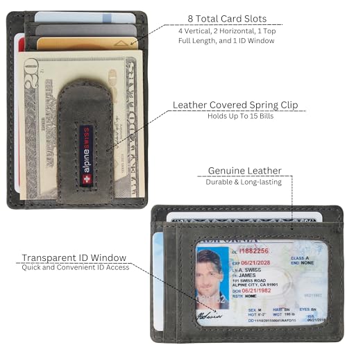 Image of Alpine Swiss RFID Dermot Money Clip Front Pocket Wallet For Men Leather Hampton Collection Nubuck Gray
