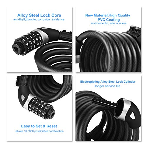 Leichten Bike Lock, 5 Digit Resettable Combination Coiling Cable Lock For Bicycle Outdoors,4 Feet Long High Security With Mounting Bracket Heavy Duty Anti Theft 1/2 Inch Diameter #TOP5