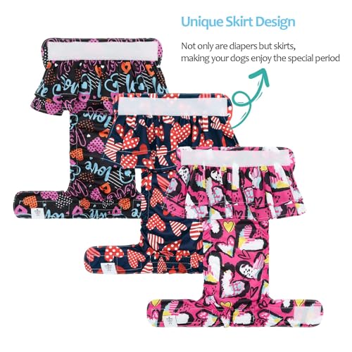 Image of CuteBone Female Dog Diapers with Skirts 3 Pack Reusable Puppy Dresses Pants for Heat Cycle Period