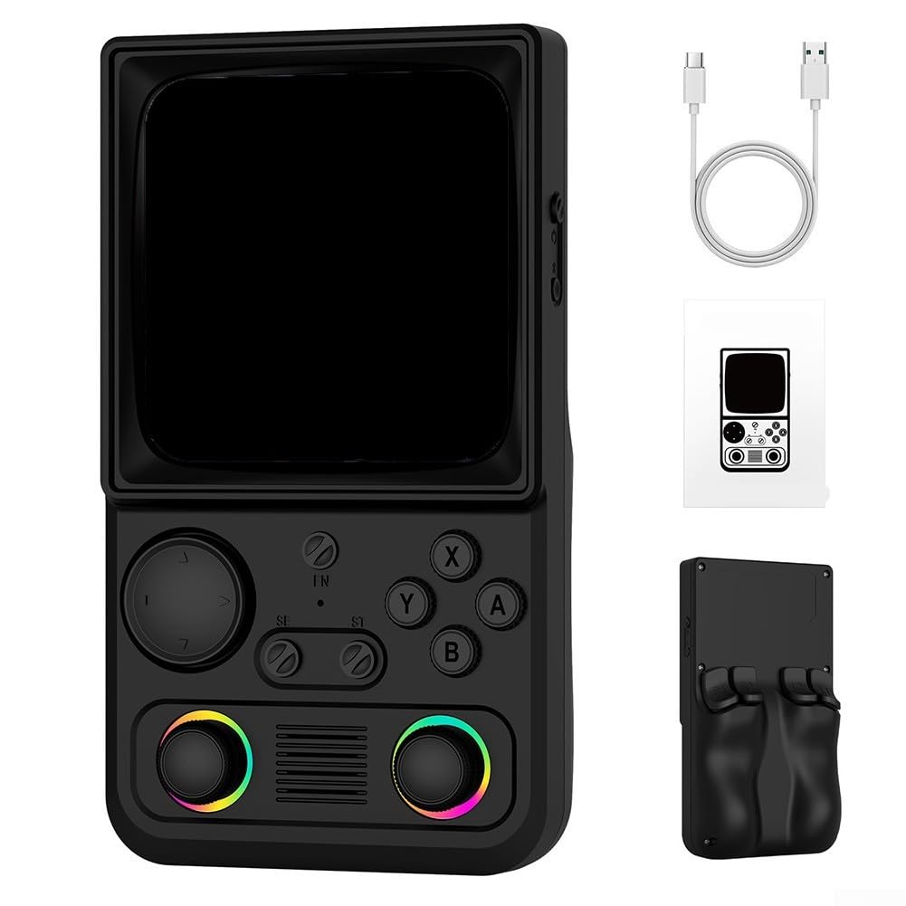Reproductor de juegos de mano clásico con vista curva de 4 pulgadas, biblioteca de 20000 juegos, Internet inalámbrico para, joysticks gemelos, capacidad de 4000 mAh para juego extendido para (negro)