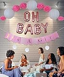 Baby Shower Decorations for Girl, It’s A Girl, Banner, Tissue Paper, Fans, Honeycomb Paper Balls, Tassels, Pink, 13pcs., Gold Foil, Hanging ,Party Supplies ,Indoor/Outdoor