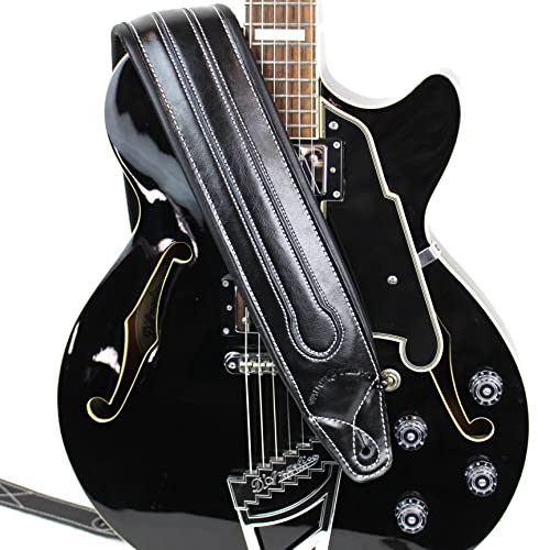 Walker & Williams C34 Noir sur noir Super Premium Cuir pleine fleur Sangle rembourrée 3 1/10,2 cm de large - Les Beatles, Paul McCartney, John Lennon, RIngo Starr, George Harrison Walker & Williams C34 Noir sur noir Super Premium Cuir pleine fleur Sangle rembourrée 3 1/10,2 cm de large – Image 5