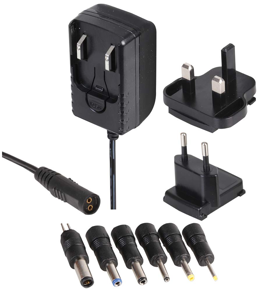 Pro Elec PEL00405 12V, 1A AC/DC UK and Euro Power Supply with 6 Interchangeable DC Plugs