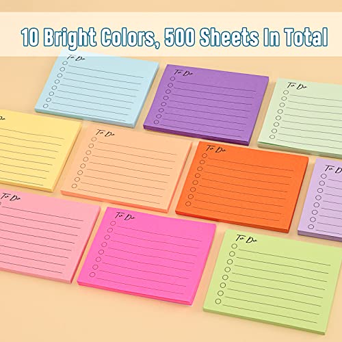 Eoout 10 Pack Sticky Notes, 500 Sheets Self-Stick To Do List With Line, 3X4 Inch Adhesive Memo Sticky Notes Notepad Bulk, Home Office School Planner Reminder Supplies #TOP2