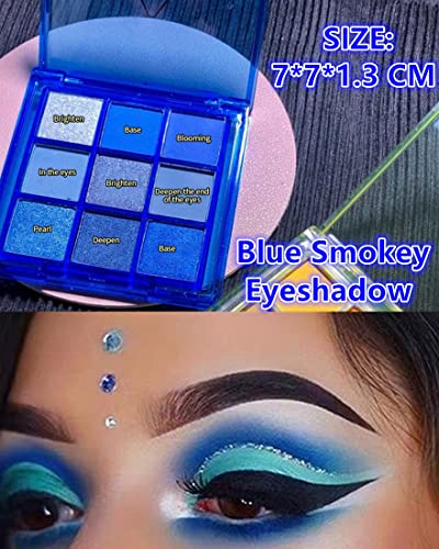 Go Ho 9 Style Blue Grey White Powder Makeup Eyeshadow Palette,Matte & Pearl Shimmer Design Waterproof Cool Blue Eye Eyeshadow Palette For Women&Girls thumb #3