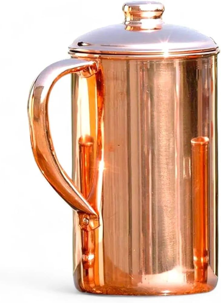 Copper Pitcher with Lid - 1500ml/50 Oz Pure Copper Handmade Jug | Smooth Finish, Boost Hydration, Support Sugar Intake Control & Health Benefits