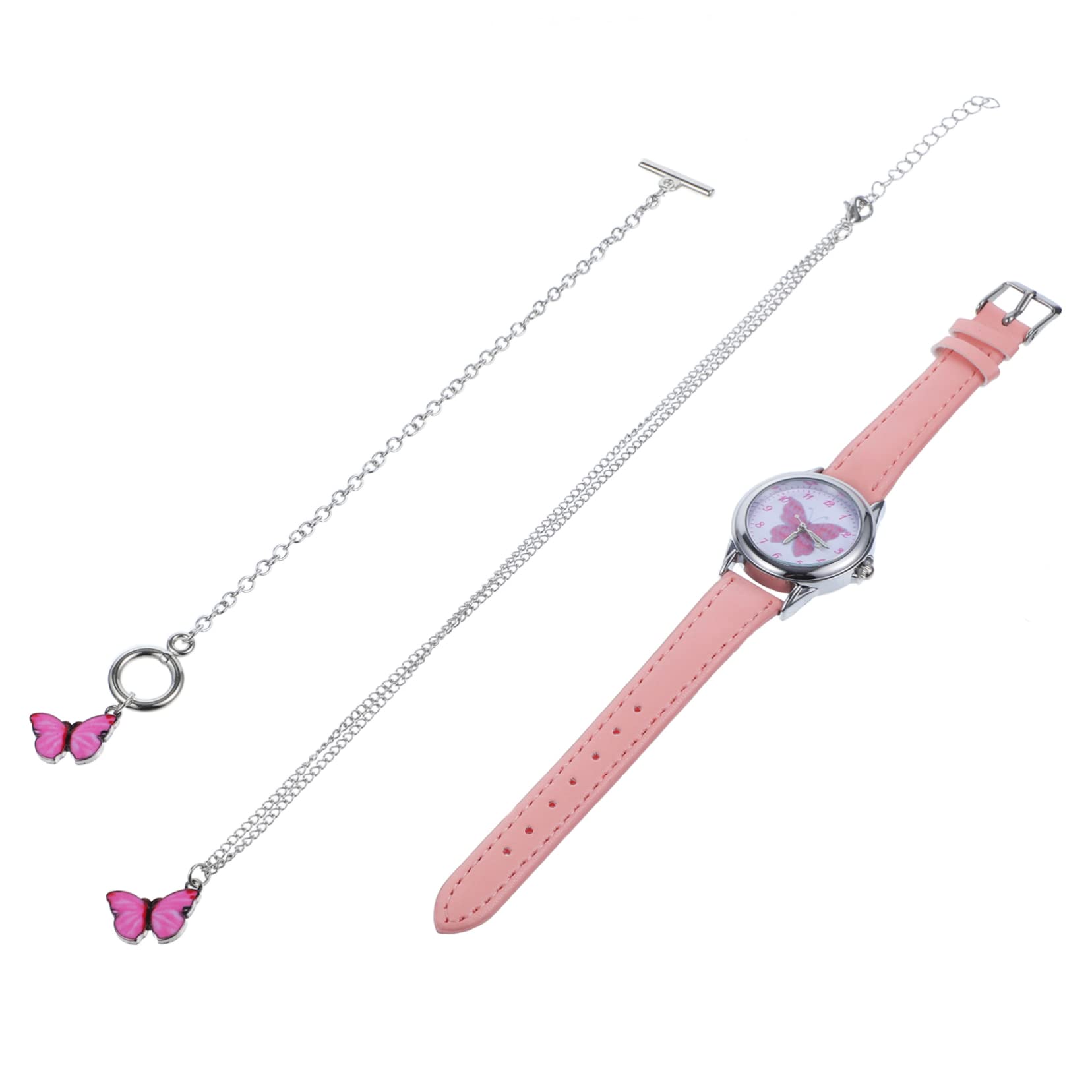 4sätze Dekorativer Armbanduhr Mit Armband Und Halskette Stilvolles Mädchen-Accessoire Mit Schmetterlingen Langlebige Quarzuhr Im Minimalistischen Design Für Junge Mädchen Und