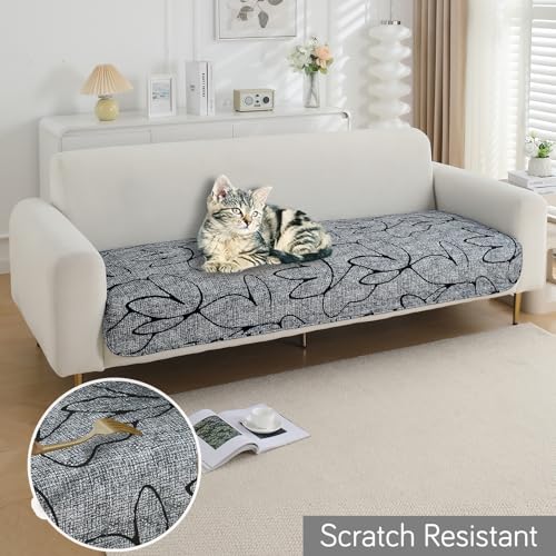 Image of HOKIPO 'Elira Series' Polyester Blend Water Repellent + Waterproof Quilted Sofa Mats | Make Your Own Sofa Cover Set | Length 60cm - Intense Grey Abstract Floral (AR-5241-C2)