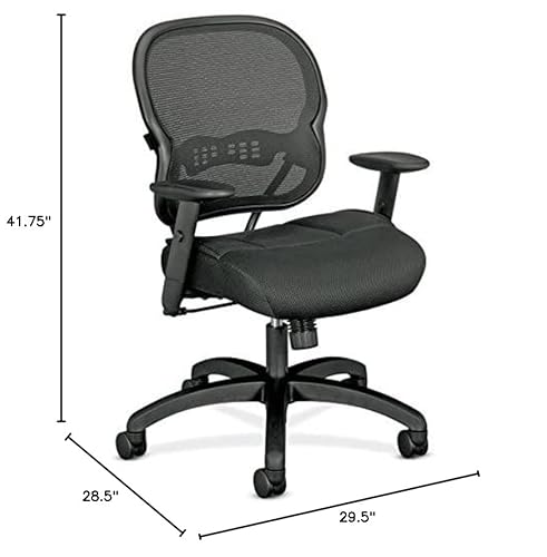 Hon Wave Office Chair Mid Back Mesh Ergonomic Computer Desk Chair - Adjustable Arms, Lumbar Support, Synchro-Tilt Tension Angle Lock Recline, Comfortable Cushion, 360 Swivel Rolling Wheels - Black #TOP7