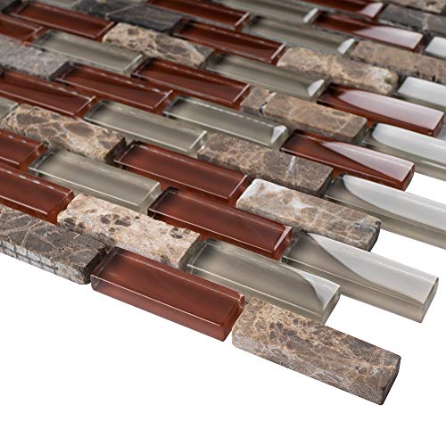 Tbcdg-06 Burgundy Mix Gray Brick Glass Mosaic Tile (10 Sheets) #TOP4